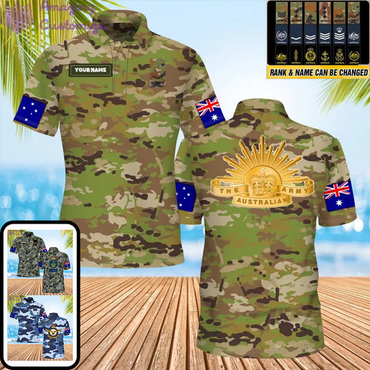 Personalisierter australischer Soldat/Veteranen-Tarnanzug mit Namen und Rang, POLO 3D-Druck – 0206230004-D04