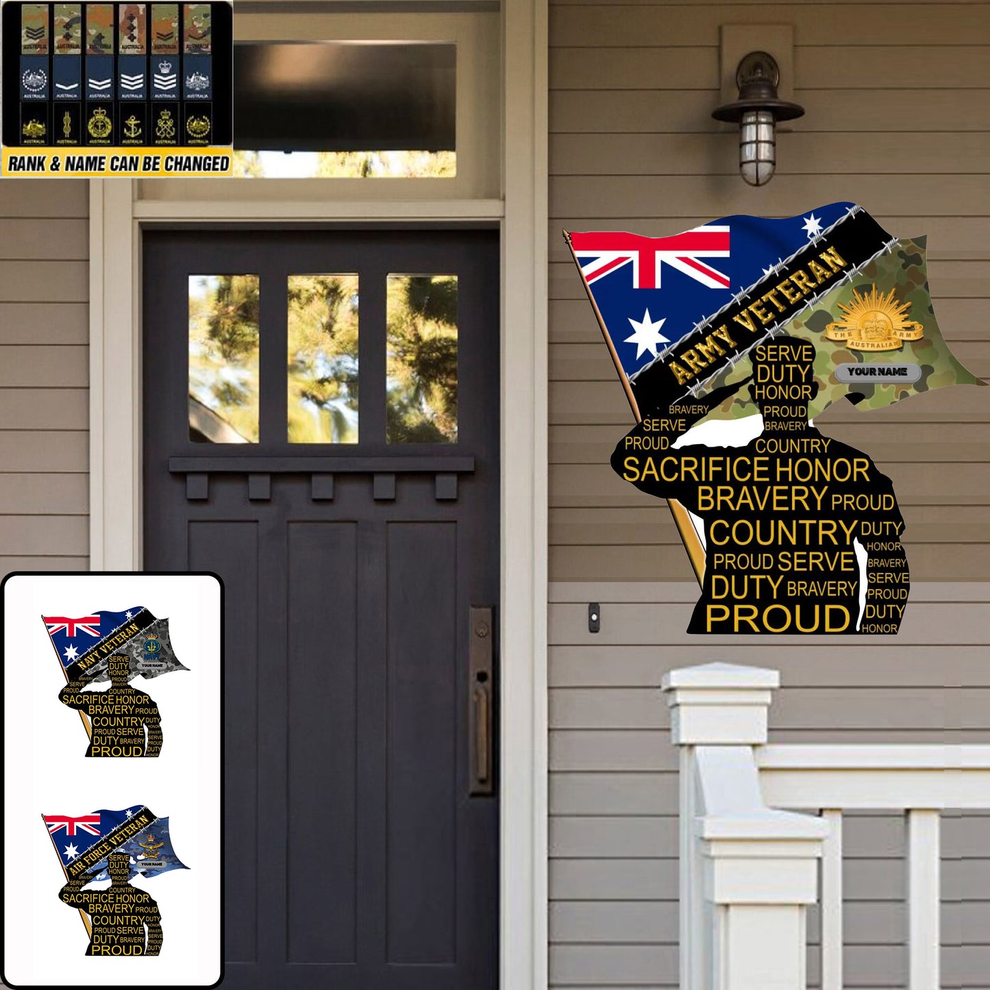 Personalized Name Australian Soldier/Veterans Camo Cut Metal Sign - 0102240012