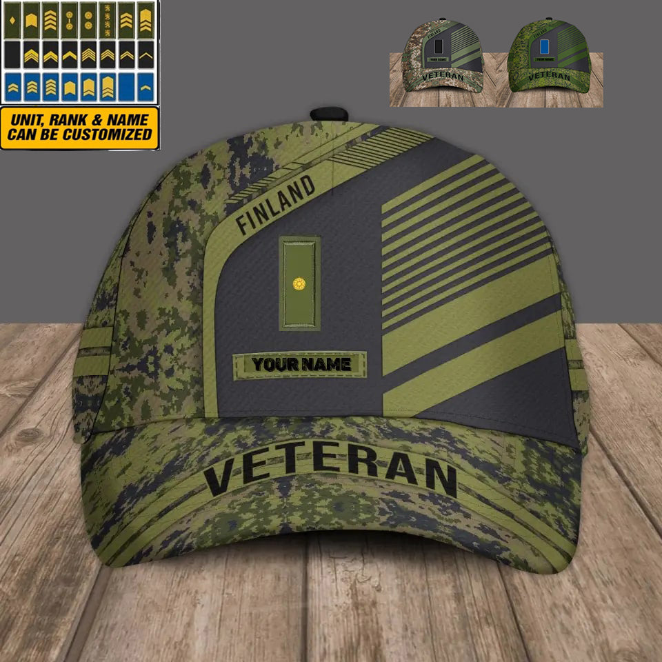 Casquette de baseball camouflage personnalisée avec rang et nom pour soldat/vétéran finlandais - 2002240001