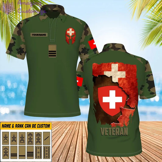 Polo personnalisé avec camouflage soldat/vétéran suisse avec nom et grade imprimé en 3D - 0206230002