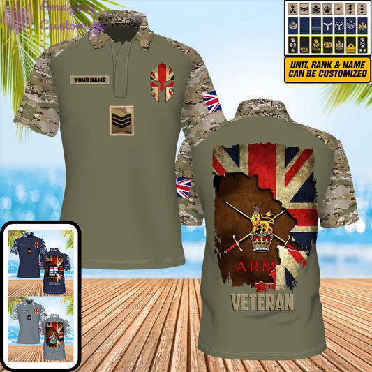 Personalisiertes Poloshirt mit Camouflage-Muster für britische Soldaten/Veteranen mit Namen und Rang, 3D-Druck – 0206230002