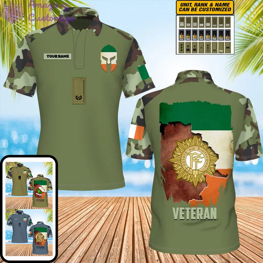 Personalisierter irischer Soldat/Veteranen-Tarnanzug mit Namen und Rang, POLO 3D-Druck – 1306230001