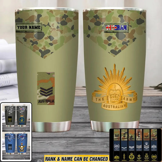 Verre personnalisé avec motif camouflage pour vétéran/soldat australien, avec rang et nom, imprimé sur toute la surface - 0302240008