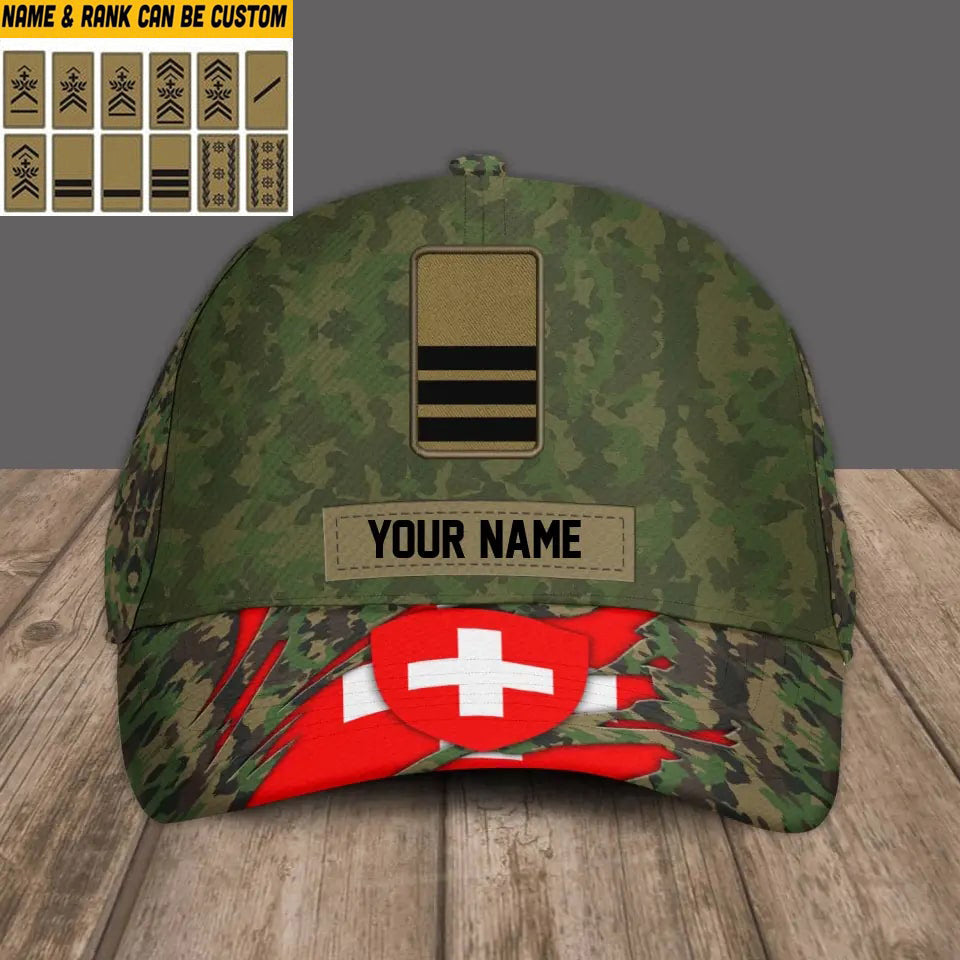 Baseballkappe mit Camouflage-Muster, mit personalisiertem Rang und Namen, Schweizer Soldaten/Veteranen, Goldversion – 1693440001