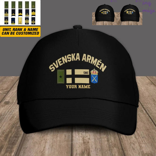 Personalized Rank And Name Sweden Soldier/Veterans Camo Baseball Cap Gold Version - 16892928