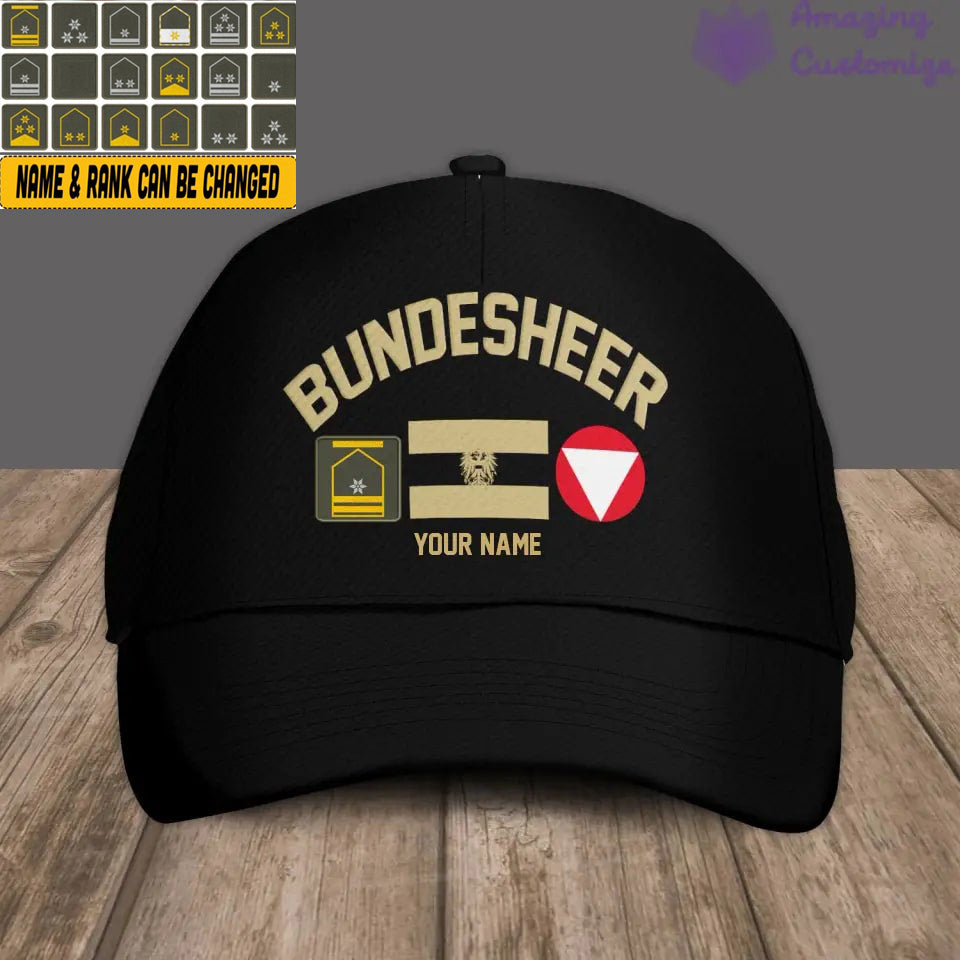 Personalized Rank And Name Austria Soldier/Veterans Camo Baseball Cap Gold Version - 16892928