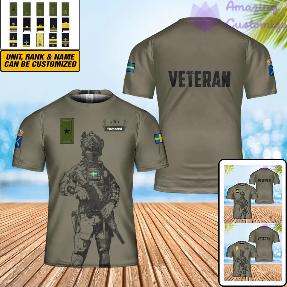 T-shirt personnalisé avec camouflage soldat/vétéran suédois avec nom et grade imprimé en 3D - 0602240001