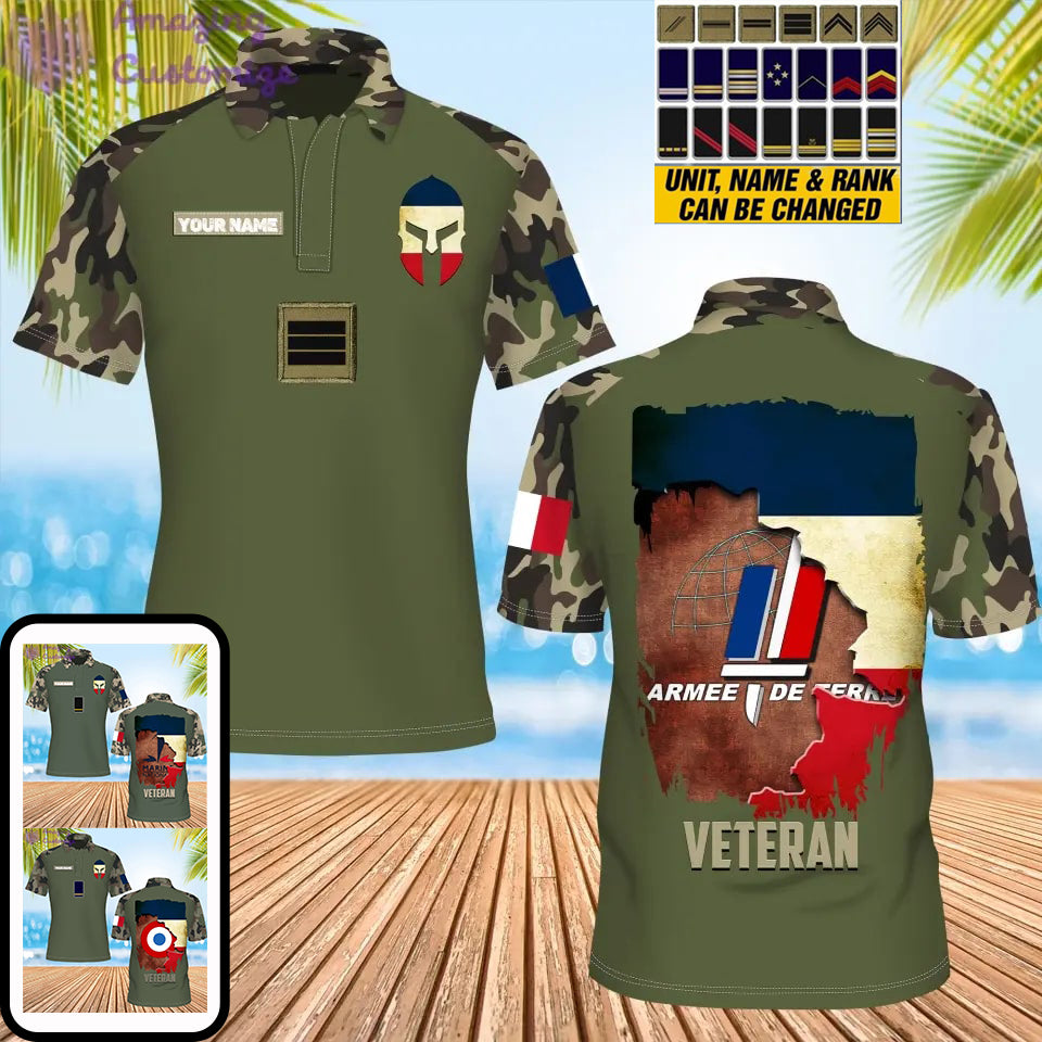 Personalized France Soldier/ Veteran Camo With Name And Rank POLO 3D Printed- 1306230001