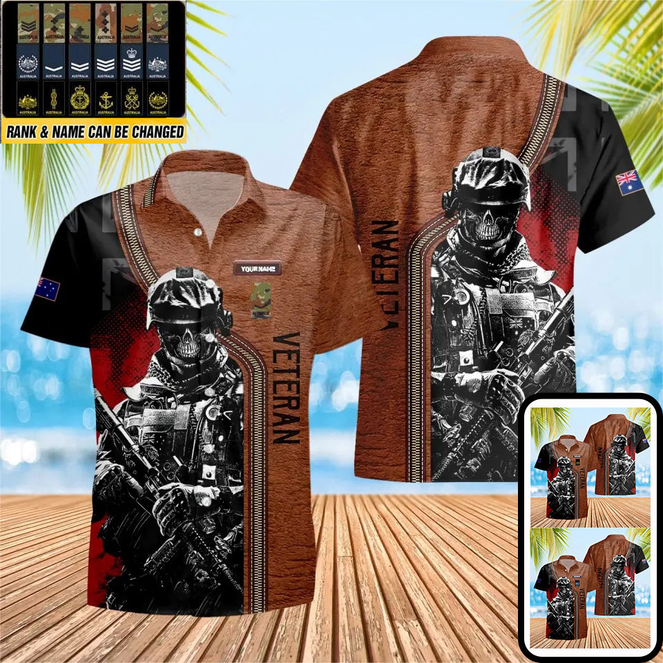 T-shirt Hawaïen personnalisé avec camouflage de soldat/vétéran australien avec nom et grade imprimé en 3D - 0604230003