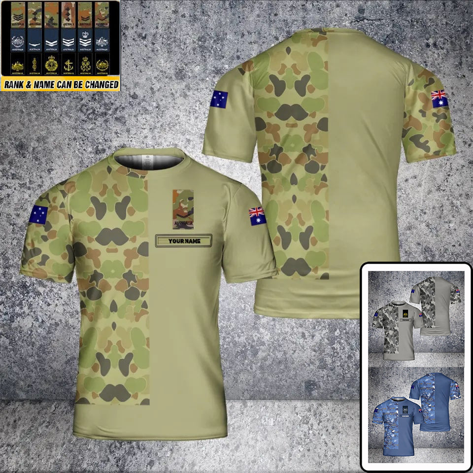 Personalisiertes T-Shirt für australische Soldaten/Veteranen im Camouflage-Stil mit Namen und Rang, 3D-Druck – 2001240001