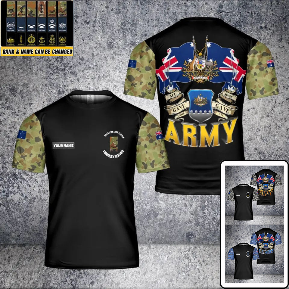 Personalisiertes T-Shirt für australische Soldaten/Veteranen im Camouflage-Stil mit Namen und Rang, 3D-Druck – 2001240002