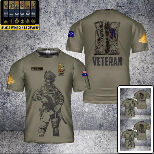 T-shirt personnalisé avec camouflage de soldat/vétéran australien avec nom et grade imprimé en 3D - 2001240005