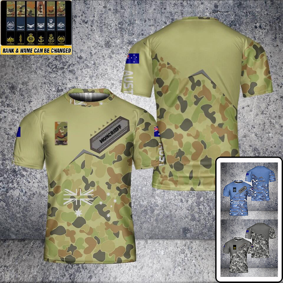 Personalisiertes T-Shirt für australische Soldaten/Veteranen im Camouflage-Stil mit Namen und Rang, 3D-Druck – 2101240003