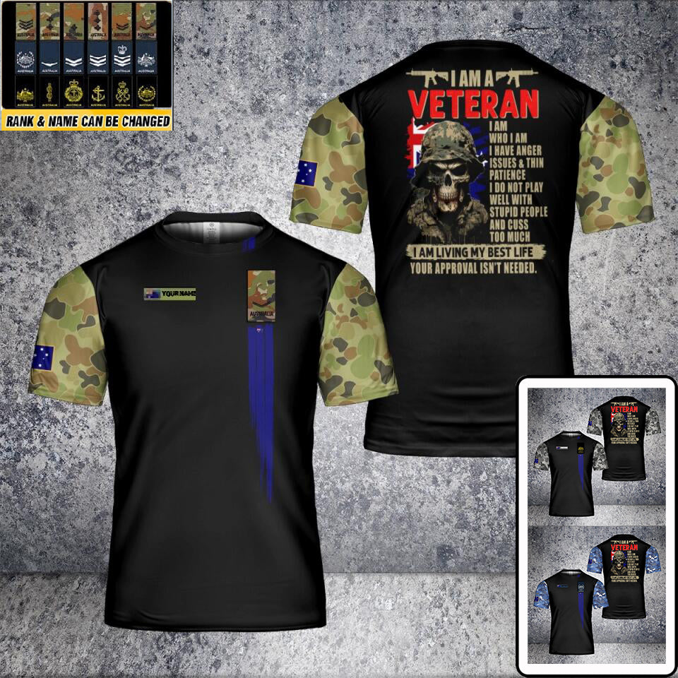 Personalisiertes T-Shirt für australische Soldaten/Veteranen im Camouflage-Stil mit Namen und Rang, 3D-Druck – 2101240002