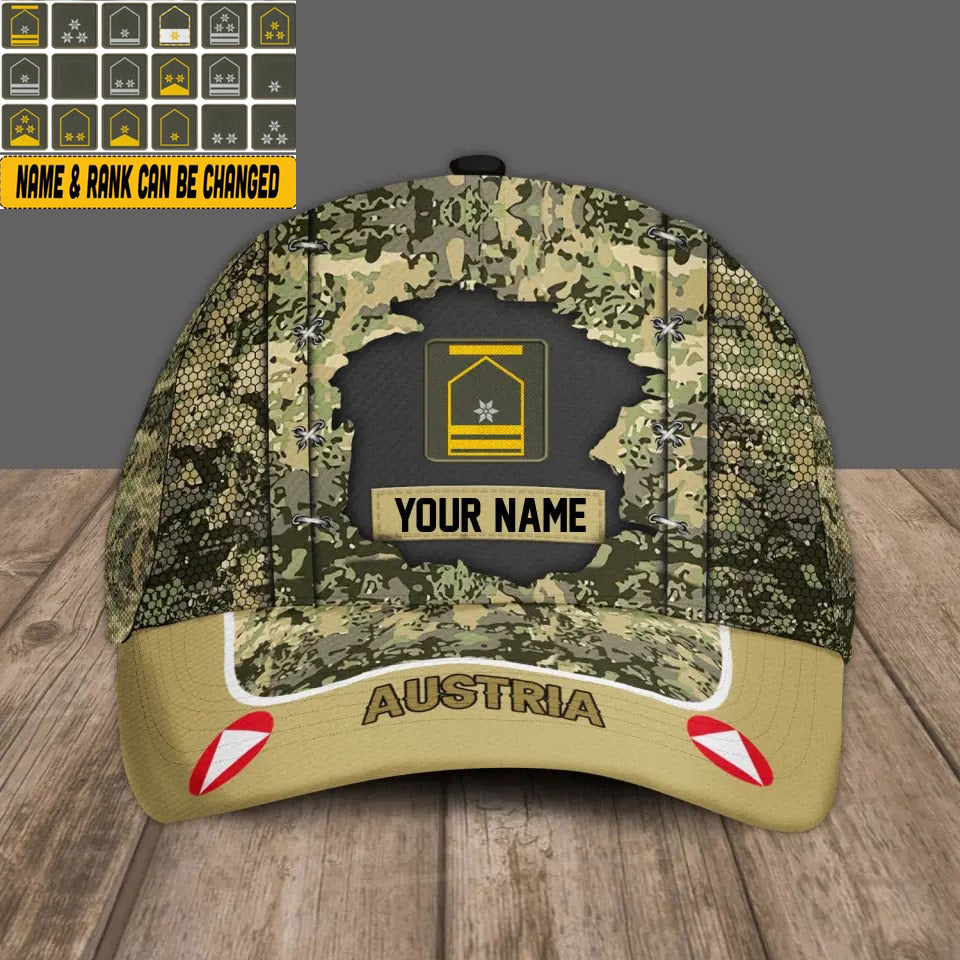 Casquette de baseball camouflage personnalisée avec rang et nom pour soldat/vétéran autrichien - 16934400