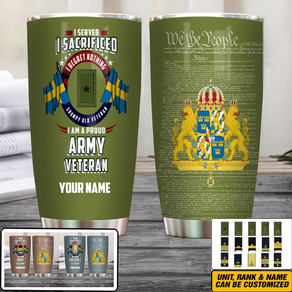 Personalized Sweden Veteran/ Soldier With Rank And Name Camo Tumbler - 2202240001