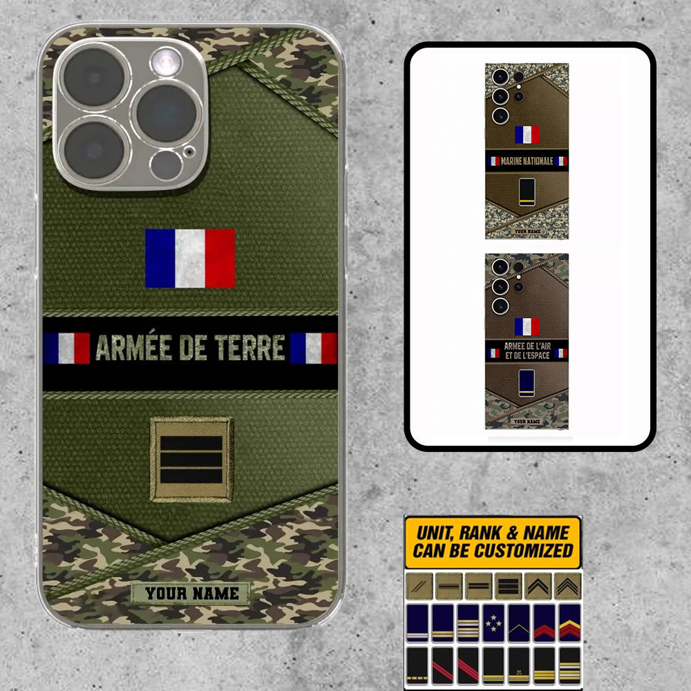 Étui de téléphone personnalisé pour soldat/ancien combattant français avec rang et nom imprimé - 1210230001