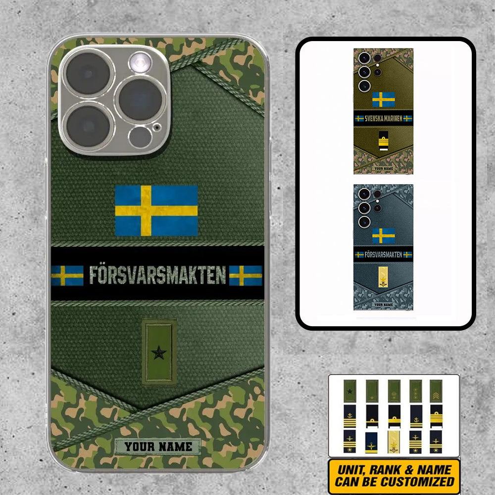 Personalisierte Handyhülle mit Aufdruck „Schweden-Soldat/Veteran“ mit Rang und Namen – 1210230003