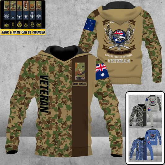 Sweat à capuche personnalisé avec camouflage soldat/vétéran australien avec nom et grade imprimé en 3D - 16938720