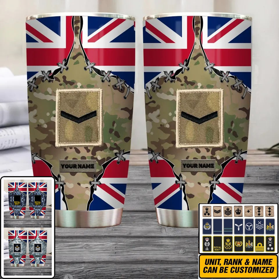 Personalisierter britischer Veteran/Soldat mit Rang und Namen, Camouflage-Becher, komplett bedruckt, 0202240013