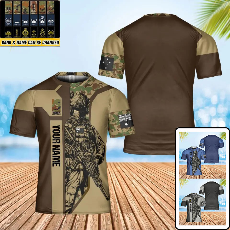 Personalisiertes T-Shirt mit australischem Soldaten-/Veteranen-Tarnmuster mit Namen und Rang, 3D-Druck – 0102240003