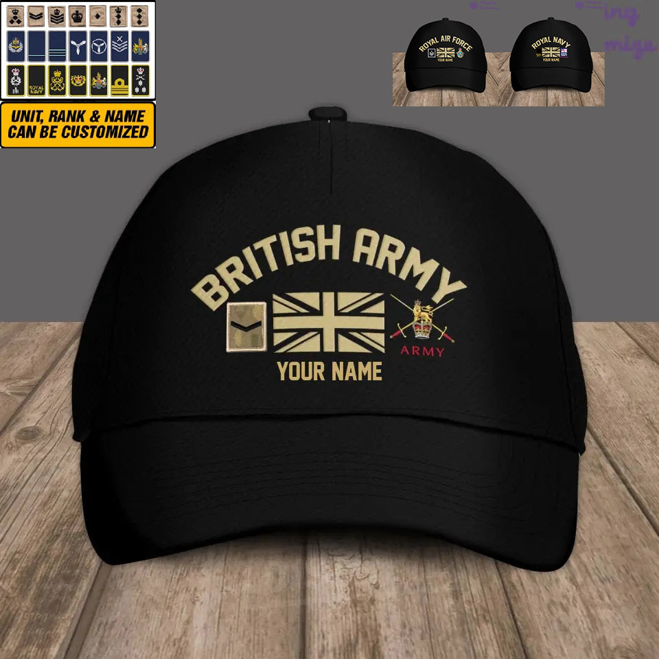 Personalized Rank And Name UK Soldier/Veterans Camo Baseball Cap Gold Version - 16892928