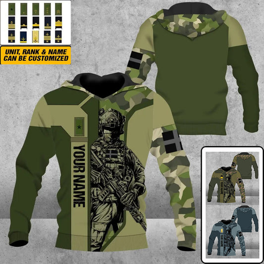 Sweat à capuche personnalisé avec camouflage soldat/vétéran suédois avec nom et grade imprimé en 3D - 16950816