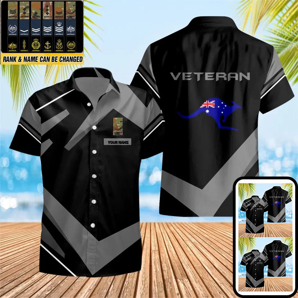 T-shirt Hawaïen personnalisé avec camouflage de soldat/vétéran australien avec nom et grade imprimé en 3D - 0604230004