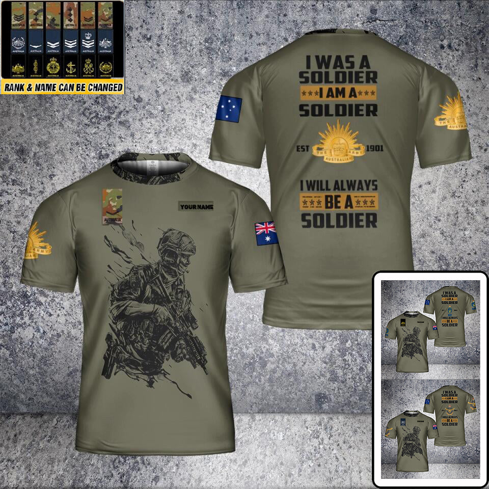 Personalisiertes T-Shirt für australische Soldaten/Veteranen im Camouflage-Stil mit Namen und Rang, 3D-Druck – 2101240001