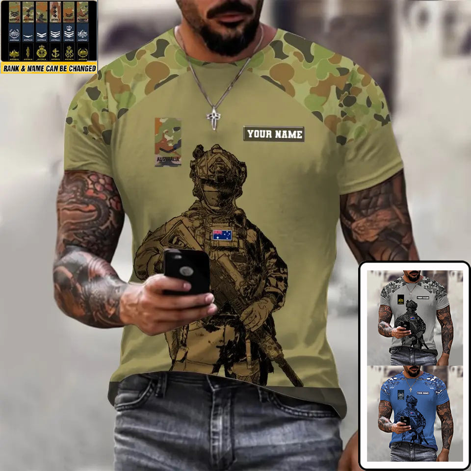 Personalized Australian Soldier/ Veteran Camo With Name And Rank T-shirt 3D Printed -0512230001