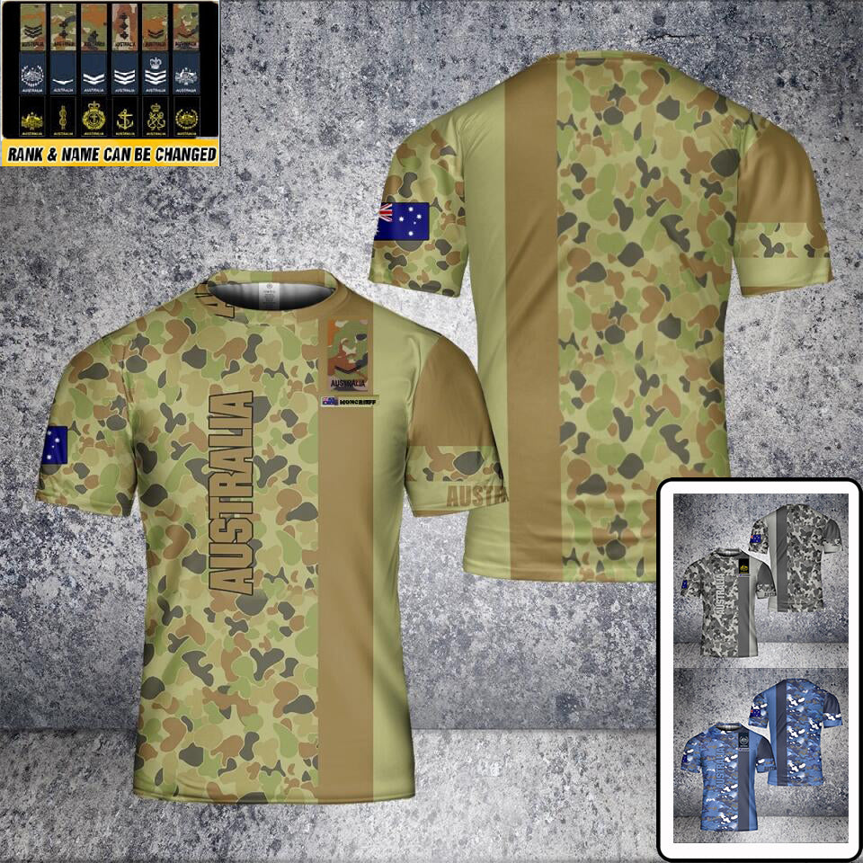 T-shirt personnalisé avec camouflage de soldat/vétéran australien avec nom et grade imprimé en 3D - 2501240003