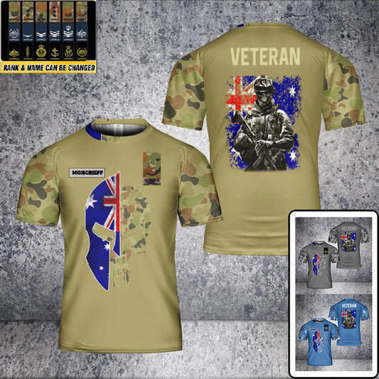 T-shirt personnalisé avec camouflage de soldat/vétéran australien avec nom et grade imprimé en 3D - 2501240001