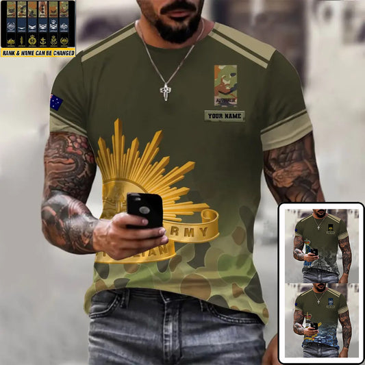 Personalized Australia Soldier/ Veteran Camo With Name And Rank T-shirt 3D Printed - 0811230017