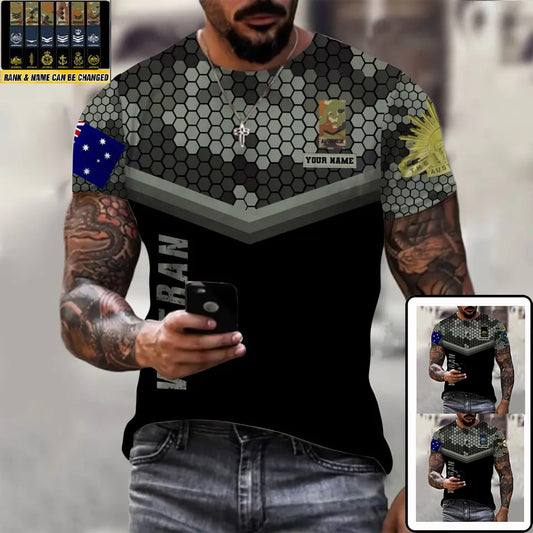 T-shirt personnalisé avec camouflage soldat/vétéran australien avec nom et grade imprimé en 3D - 0811230014