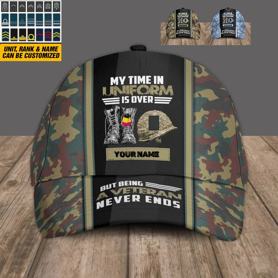 Casquette de baseball camouflage personnalisée avec rang et nom pour soldat/ancien combattant belge - 1686009602