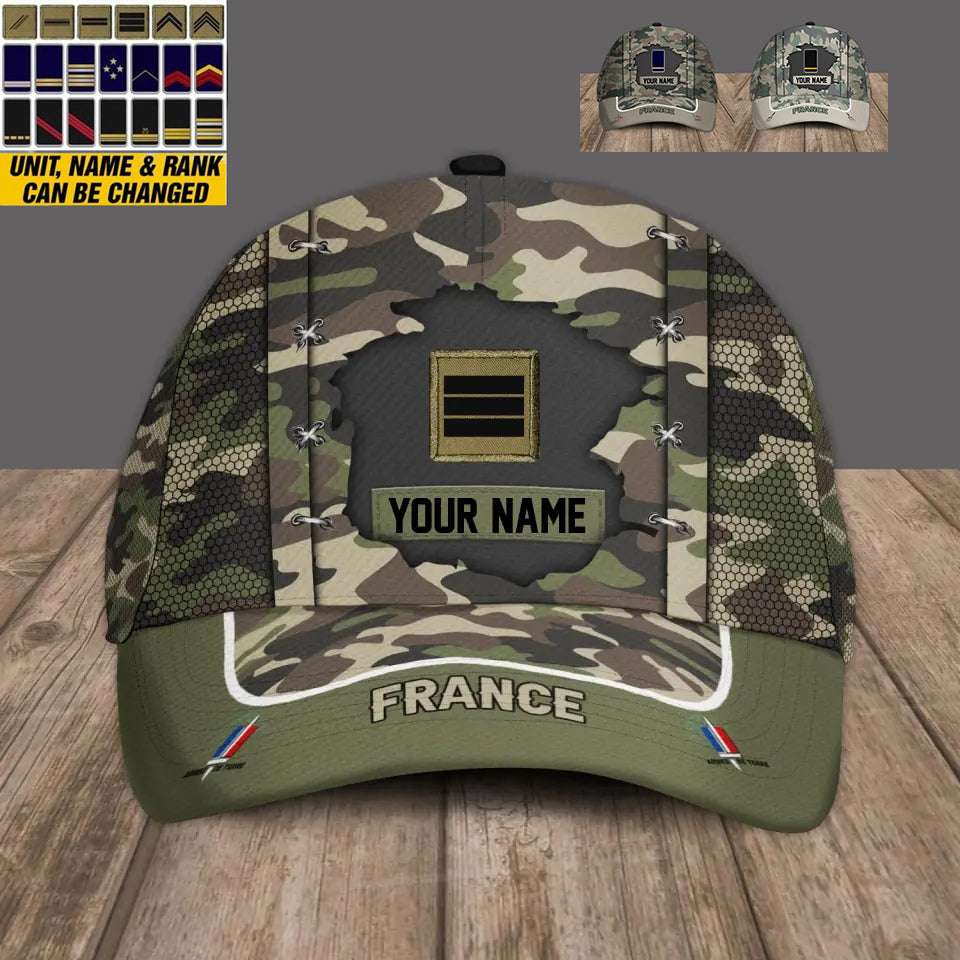 Personalized Rank And Name France Soldier/Veterans Camo Baseball Cap - 16934400