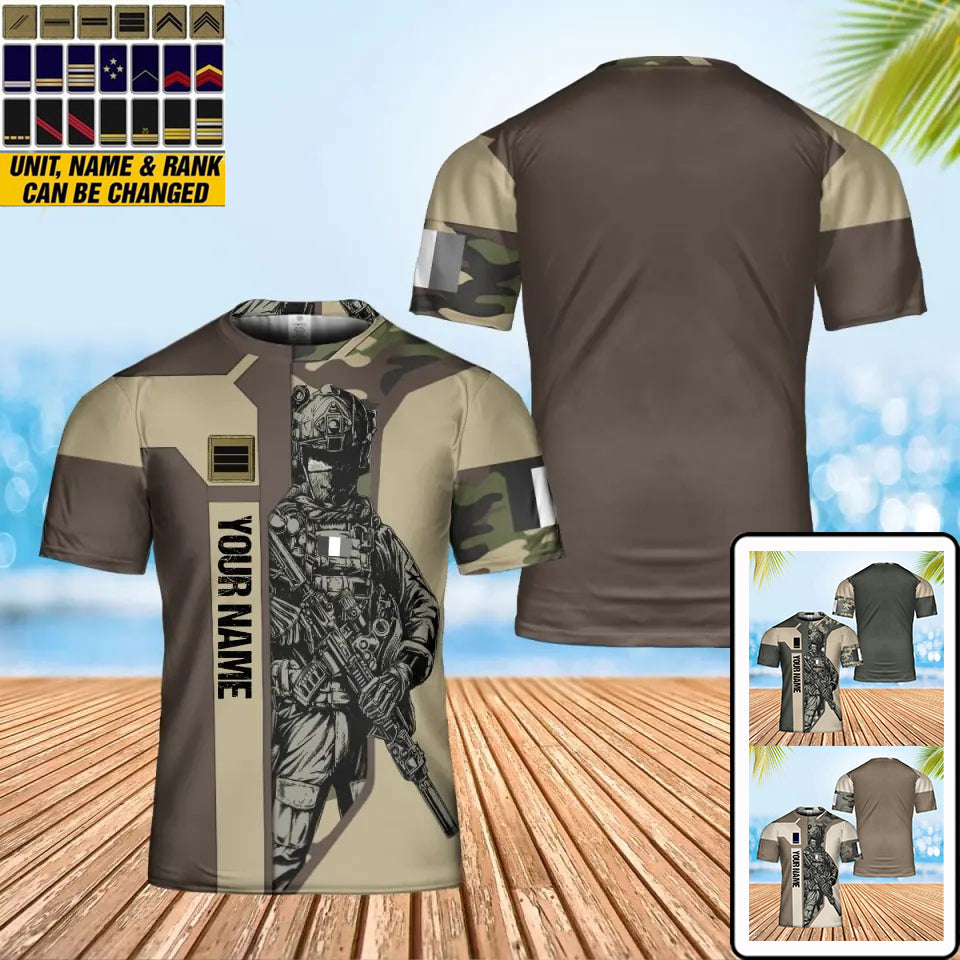 T-shirt personnalisé avec nom et grade de soldat/vétéran de la France imprimé en 3D - 0302240001