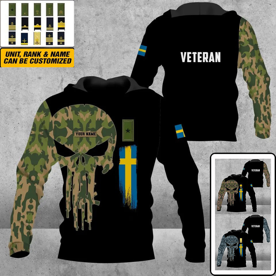 Personalized Sweden Soldier/ Veteran Camo With Name And Rank Hoodie 3D Printed - 16944768