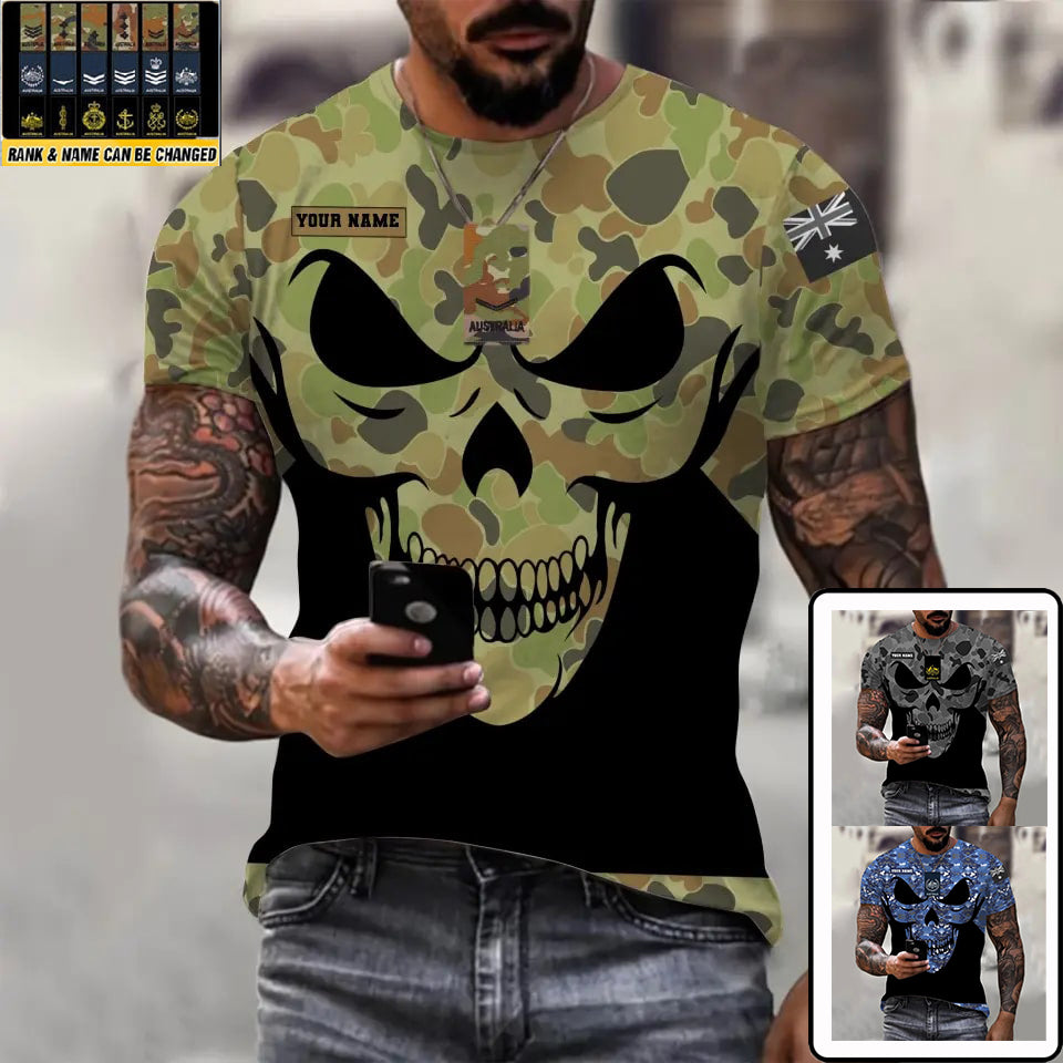 T-shirt personnalisé avec camouflage soldat/vétéran australien avec nom et grade imprimé en 3D - 0811230011