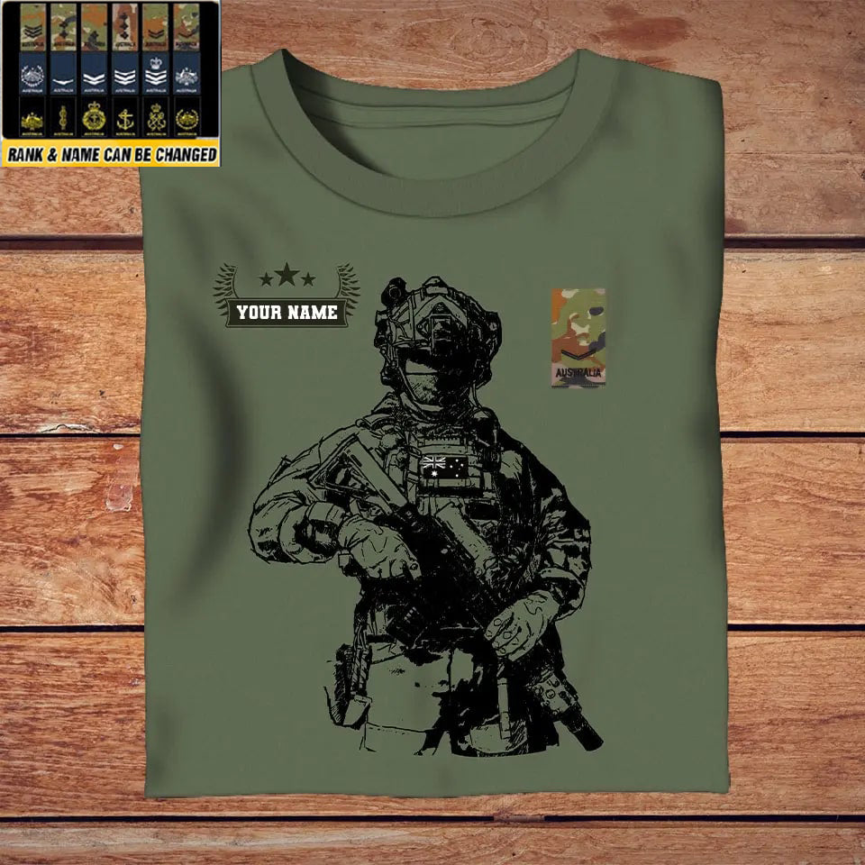 Personalisiertes T-Shirt „Australischer Soldat/Veteran“ mit Namen und Rang, 3D-Druck – 3009230001