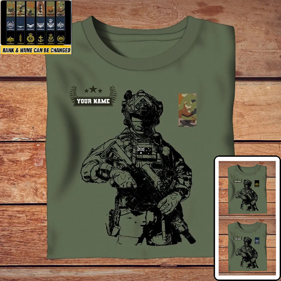 T-shirt personnalisé avec camouflage soldat/vétéran australien avec nom et grade imprimé en 3D - 2709230001