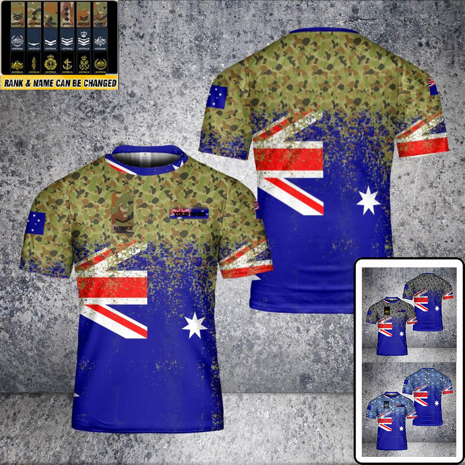 T-shirt personnalisé avec camouflage de soldat/vétéran australien avec nom et grade imprimé en 3D - 0102230006