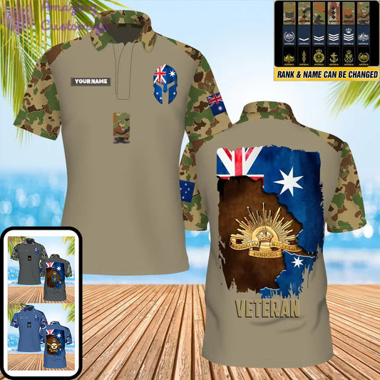 Personalized Australia Soldier/ Veteran Camo With Name And Rank POLO 3D Printed - 0206230005-D04