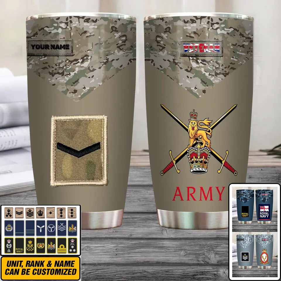 Personalized United Kingdom Veteran/ Soldier With Rank  Camo Tumbler All Over Printed - 0202240011 - ATC Version