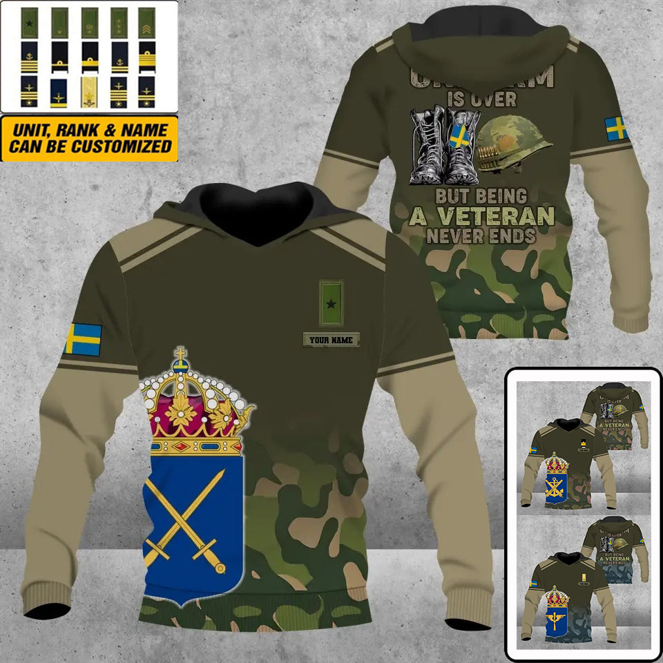 Personalisierter Kapuzenpullover mit schwedischem Soldaten-/Veteranen-Tarnmuster und Namen und Rang, 3D-Druck – 16920576