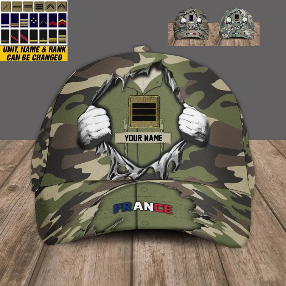 Personalized Rank And Name France Soldier/Veterans Camo Baseball Cap - 16907616