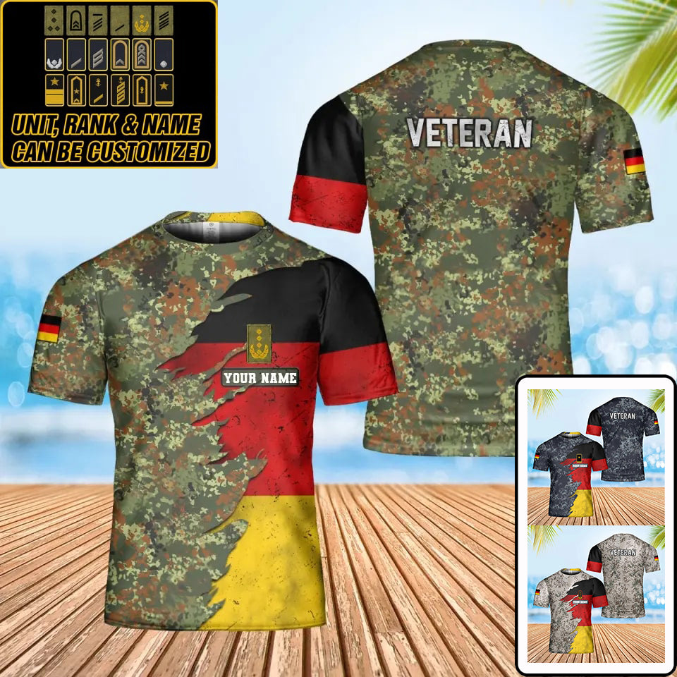 T-shirt personnalisé avec camouflage soldat/vétéran allemand avec nom et grade imprimé en 3D - 0402240004