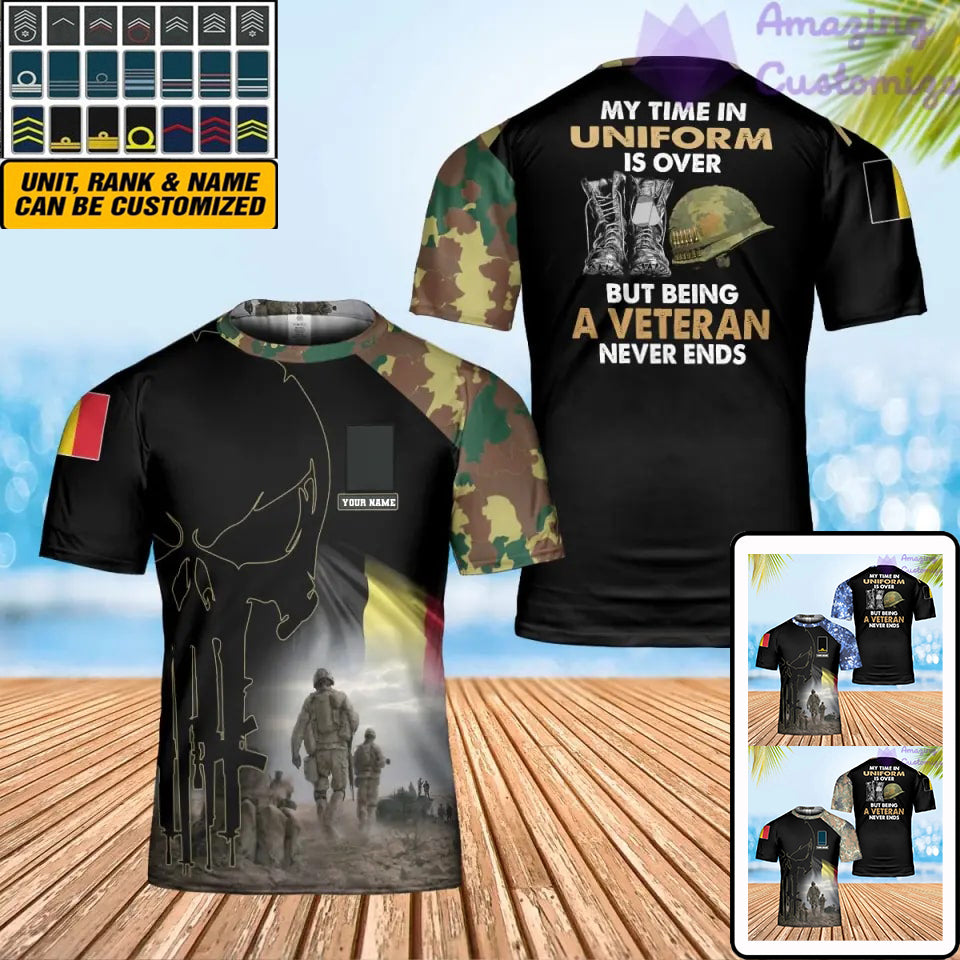 T-shirt personnalisé avec camouflage soldat/vétéran belge avec nom et grade imprimé en 3D - 0202240001