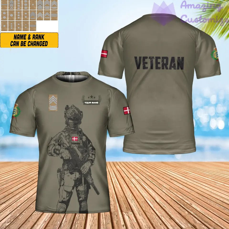 T-shirt personnalisé avec camouflage soldat/vétéran du Danemark avec nom et grade imprimé en 3D - 0502240002