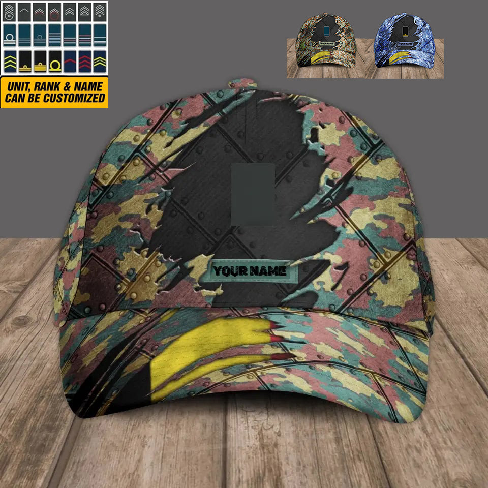 Personalized Rank And Name Belgium Soldier/Veterans Camo Baseball Cap - 16842816 - D04